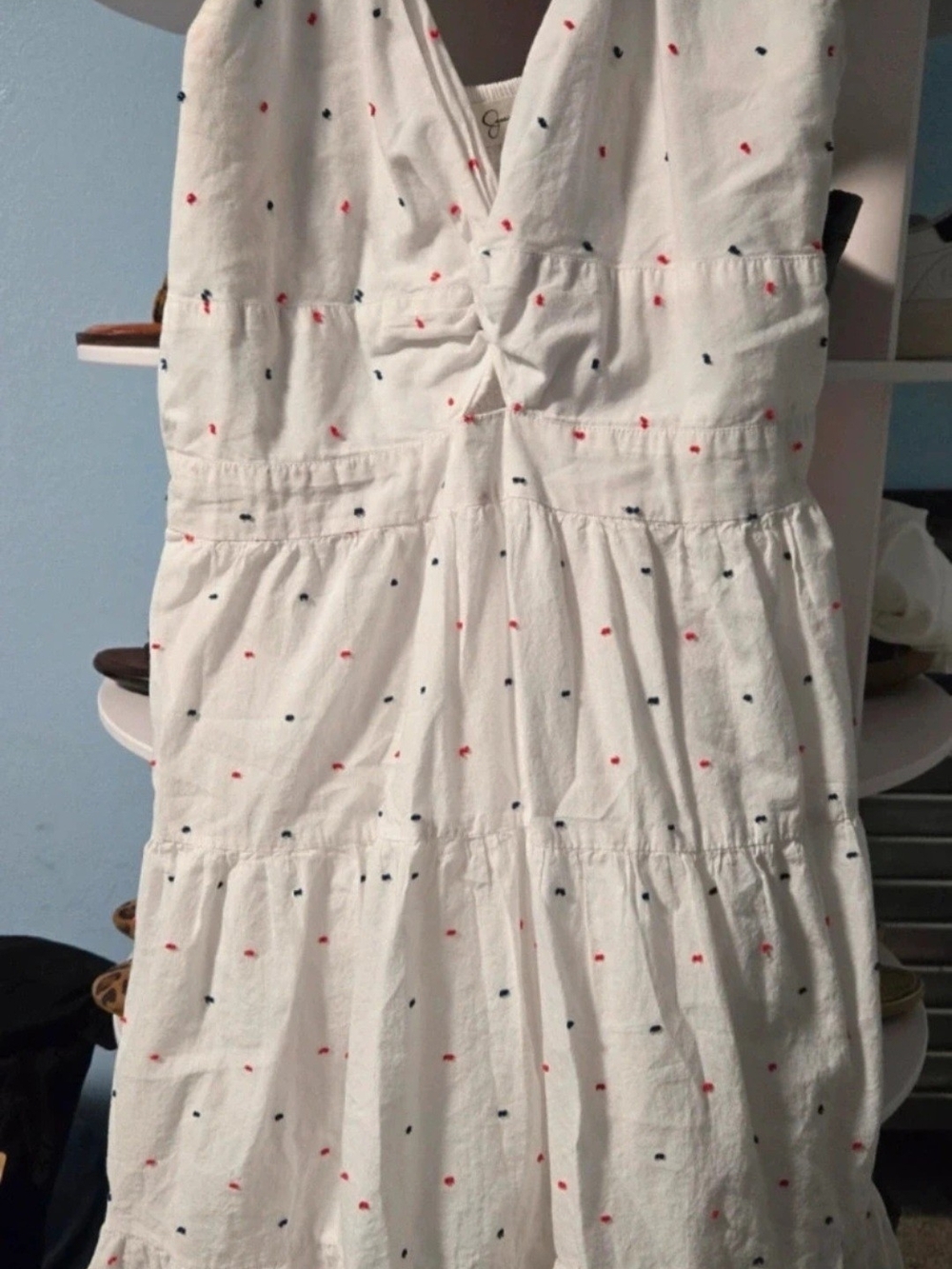 Jessica Simpson White Sundress with Red & Navy Dot Accents Junoir Size